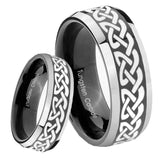 8mm Celtic Knot Love Beveled Edges Glossy Black 2 Tone Tungsten Men's Ring