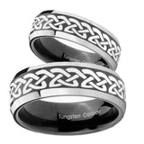 His Hers Celtic Knot Love Beveled Glossy Black 2 Tone Tungsten Engraving Ring Set