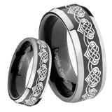 8mm Celtic Knot Heart Beveled Edges Glossy Black 2 Tone Tungsten Men's Ring