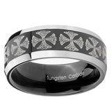 10mm Medieval Cross Beveled Glossy Black 2 Tone Tungsten Engagement Ring