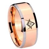 8mm Freemason Masonic Beveled Edges Rose Gold Tungsten Carbide Men's Ring