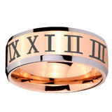 10mm Roman Numeral Beveled Edges Rose Gold Tungsten Carbide Promise Ring