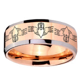 10mm Irish Claddagh Beveled Edges Rose Gold Tungsten Carbide Rings for Men