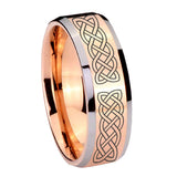 10mm Celtic Knot Beveled Edges Rose Gold Tungsten Carbide Wedding Band Ring