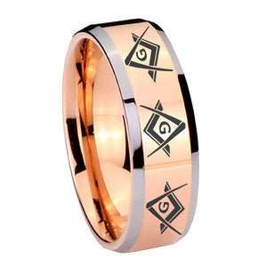 10mm Master Mason Masonic  Beveled Rose Gold Tungsten Wedding Engraving Ring