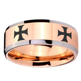 10mm 4 Maltese Cross Beveled Edges Rose Gold Tungsten Men's Wedding Ring