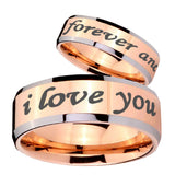 His Hers I Love You Forever and ever Beveled Rose Gold Tungsten Wedding Ring Set