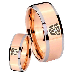 His Hers Transformers Autobot Beveled Rose Gold Tungsten Personalized Ring Set