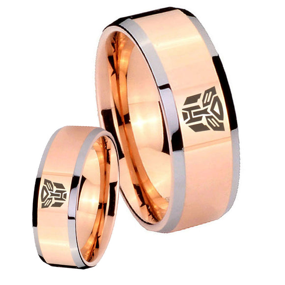 His Hers Transformers Autobot Beveled Rose Gold Tungsten Personalized Ring Set