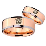 His Hers Transformers Autobot Beveled Rose Gold Tungsten Personalized Ring Set