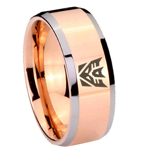 10mm Decepticon Transformers Beveled Edges Rose Gold Tungsten Men's Bands Ring