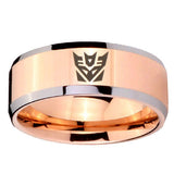 10mm Decepticon Transformers Beveled Edges Rose Gold Tungsten Men's Bands Ring