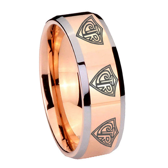 10mm Multiple CTR Beveled Edges Rose Gold Tungsten Carbide Engraved Ring