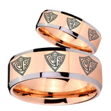 His Hers Multiple CTR Beveled Edges Rose Gold Tungsten Custom Mens Ring Set