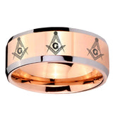 10mm Multiple Master Mason Beveled Edges Rose Gold Tungsten Men's Band Ring