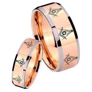 His Hers Multiple Master Mason Beveled Rose Gold Tungsten Engagement Ring Set