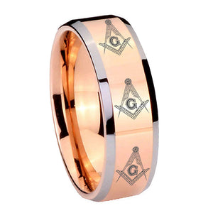 10mm Multiple Master Mason Masonic Beveled Rose Gold Tungsten Engagement Ring