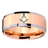 10mm Masonic Beveled Edges Rose Gold Tungsten Carbide Rings for Men