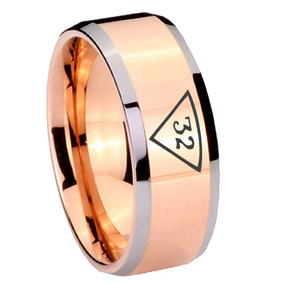 10mm Masonic 32 Triangle Freemason Beveled Edges Rose Gold Tungsten Carbide Personalized Ring