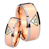 His Hers Masonic 32 Triangle Freemason Beveled Edges Rose Gold Tungsten Men's Wedding Band Set