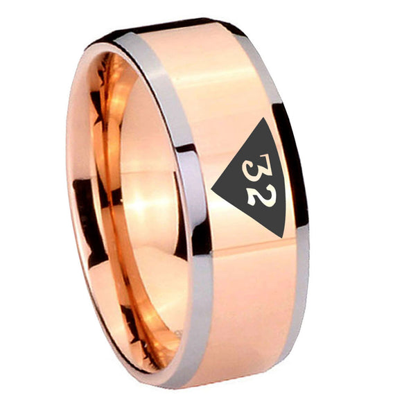 10mm Masonic 32 Triangle Design Freemason Beveled Edges Rose Gold Tungsten Carbide Personalized Ring