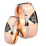 His Hers Masonic 32 Triangle Design Freemason Beveled Edges Rose Gold Tungsten Men's Wedding Band Set