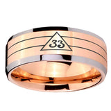 10mm Masonic 32 Duo Line Freemason Beveled Edges Rose Gold Tungsten Carbide Personalized Ring