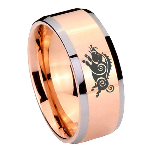 10mm Wild Boar Beveled Edges Rose Gold Tungsten Wedding Bands Ring