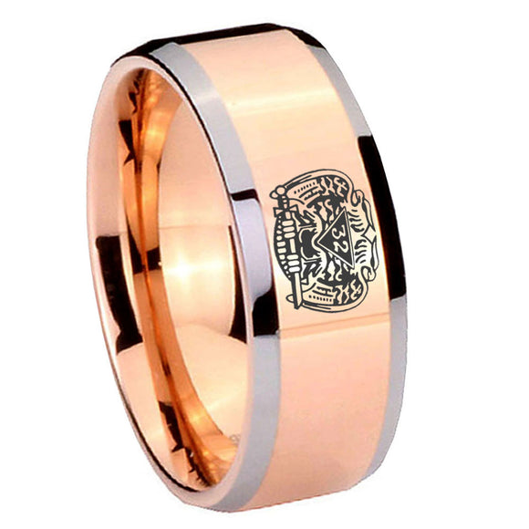 10mm Masonic 32 Degree Freemason Beveled Edges Rose Gold Tungsten Carbide Personalized Ring