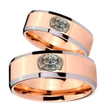 His Hers Masonic 32 Degree Freemason Beveled Edges Rose Gold Tungsten Men's Wedding Band Set