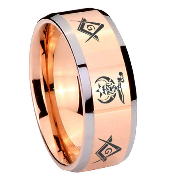 10mm Masonic Shriners Beveled Edges Rose Gold Tungsten Wedding Engraving Ring