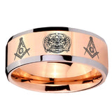 10mm Masonic 32 Design Beveled Edges Rose Gold Tungsten Carbide Rings for Men