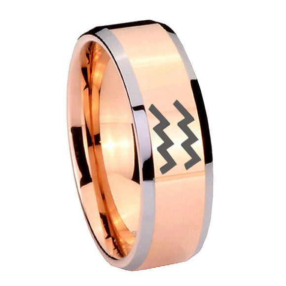 10mm Aquarius Horoscope Beveled Edges Rose Gold Tungsten Carbide Engraved Ring