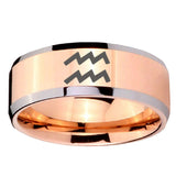 10mm Aquarius Horoscope Beveled Edges Rose Gold Tungsten Carbide Engraved Ring