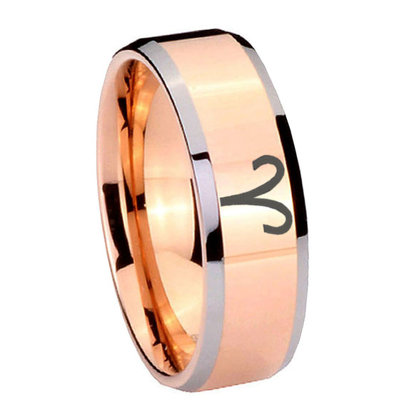 10mm Aries Zodiac Beveled Edges Rose Gold Tungsten Mens Anniversary Ring