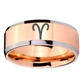 10mm Aries Zodiac Beveled Edges Rose Gold Tungsten Mens Anniversary Ring