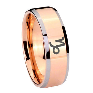 10mm Capricorn Zodiac Beveled Edges Rose Gold Tungsten Carbide Mens Bands Ring