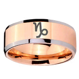 10mm Capricorn Zodiac Beveled Edges Rose Gold Tungsten Carbide Mens Bands Ring