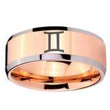 10mm Gemini Zodiac Beveled Edges Rose Gold Tungsten Carbide Men's Bands Ring