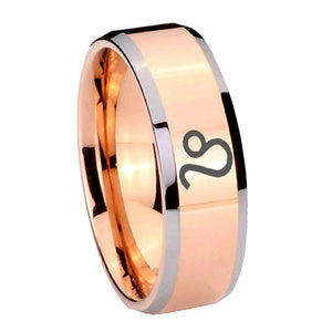 10mm Leo Zodiac Beveled Edges Rose Gold Tungsten Carbide Mens Engagement Band