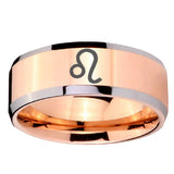 10mm Leo Zodiac Beveled Edges Rose Gold Tungsten Carbide Mens Engagement Band