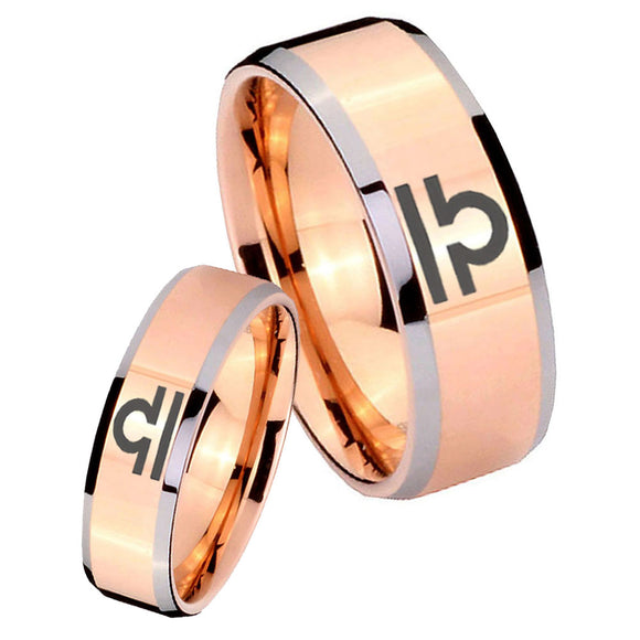 His Hers Libra Horoscope Beveled Edges Rose Gold Tungsten Mens Bands Ring Set