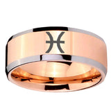 10mm Pisces Zodiac Beveled Edges Rose Gold Tungsten Mens Engagement Ring