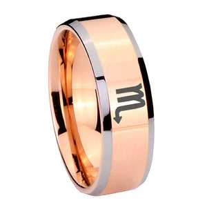 10mm Scorpio Horoscope Beveled Edges Rose Gold Tungsten Mens Promise Ring