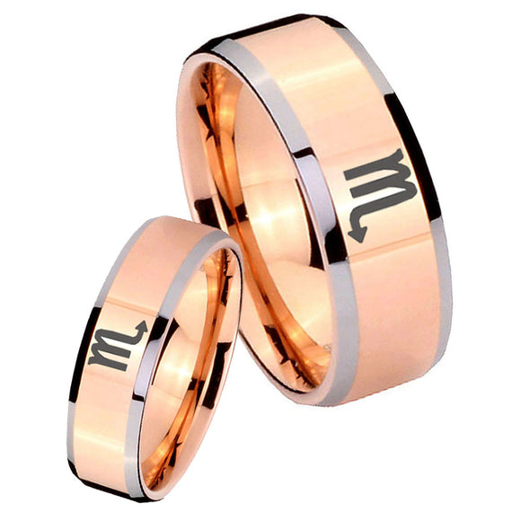 His Hers Scorpio Horoscope Beveled Rose Gold Tungsten Men's Engagement Band Set