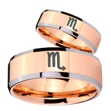 His Hers Scorpio Horoscope Beveled Rose Gold Tungsten Men's Engagement Band Set