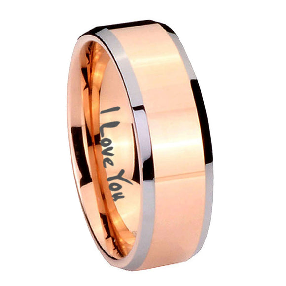 10mm I Love You Beveled Edges Rose Gold Tungsten Carbide Men's Engagement Ring