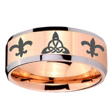 10mm Celtic Triangle Fleur De Lis Beveled Rose Gold Tungsten Mens Promise Ring