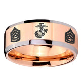 10mm Marine Army Sergeant Beveled Edges Rose Gold Tungsten Wedding Engagement Ring