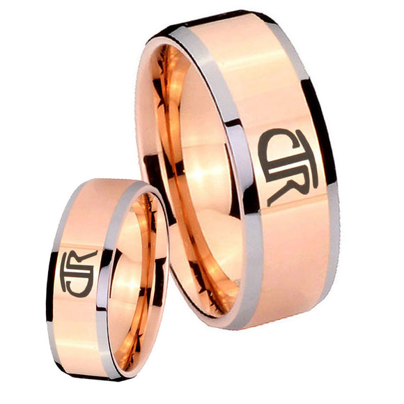 His and Hers CTR Beveled Edges Rose Gold Tungsten Mens Engagement Ring Set